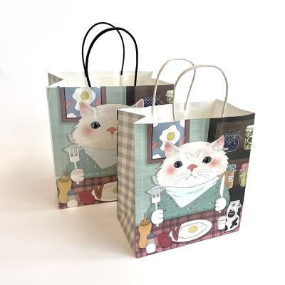 China Custom Wholesale Disposable Brown White Size Reusable Shopping Bag Reusable Full Color Printing Craft Wrapping Paper Rope for sale