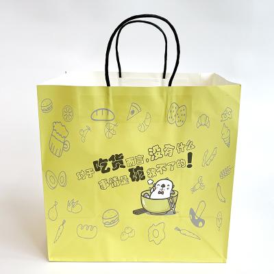 China Disposable Custom Paper Handles White Brown Fast Food Kraft Paper Takeout Bag For Restaurant Packaging for sale