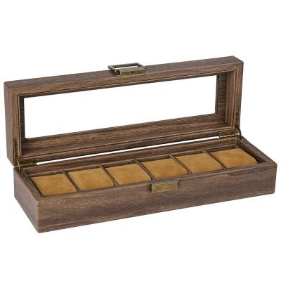 China Manufacturer New Handmade Stain Vintage Wooden Grain 6 Slot Watch Storage Box Wholesale Watch Box for sale