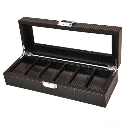 China Wholesale 6 Stain PU Carbon Fiber Watch Storage Box Wooden Leather Watch Box Watch Packaging Watch Storage Display Manufacturer for sale