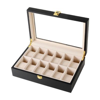 China Classic Elegant Vintage Luxury Wooden Velvet 12 Box Tabletop Black Box Storage Box Matte Painting Wooden Watch Boxes for sale