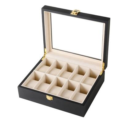 China Wholesale Classic Elegant Luxury 10 Window Wooden Matte Paint Stain Maker Vintage Black Watch Box for sale