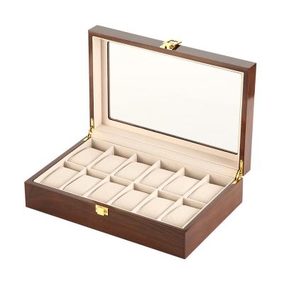 China 12 Piano Classic Elegant Vintage Lacquer Wood Grain Watch Storage Box Spray Paint Coffee Bean Luxury Watch Box for sale