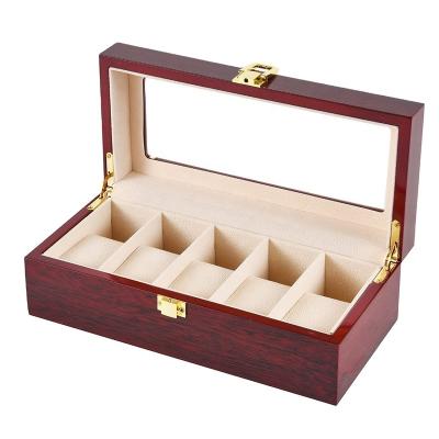 China Luxury classic elegant 5piano vintage paint spray paint watch storage box display box lightweight wooden watch box for sale