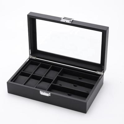 China Leather 6 Slots Eye Box PU Leather Clear Lid 3 Sunglasses Display Case For Sale for sale