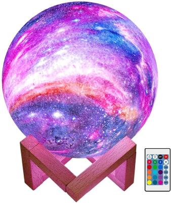 China USB 16 Modern Colors Kids Gift Night Light Galaxy LED Lamp 3D Star Remote Touch Control Rechargeable Moon Light with Wooden Stand for sale