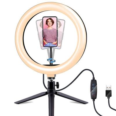 China Desktop Photographic Lamp Live Video Phone Holder Mobile LED Selfie Ring Light With Tripod Stand CBS PORTABLE RGB 10 Inch Light Sufficiency for sale