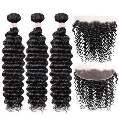 China Cheap 100% Brazilian Deep Curly Deep Wave 30 Inch 9a Hair Extension Bundle Unprocessed Grade Hair Extension Bundle For Black Women for sale