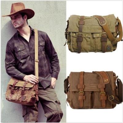 China Fashion Mens Vintage Canvas Leather Messenger Bag Satchel School Shoulder Bag Youth Military Cross - Body for sale