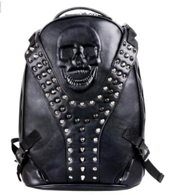 China Waterproof Men Backpack 3D Skull Rivet Emboss Shoulder Bag Travel Backpack PU Leather Briefcase for sale