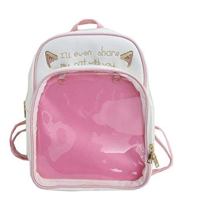 China Cute Cat Ears Print Daypack Ladies School Backpack Girls School Bag Waterproof Transparent Windows Backpacks Summer Beach Bag For DIY Pin Decors for sale