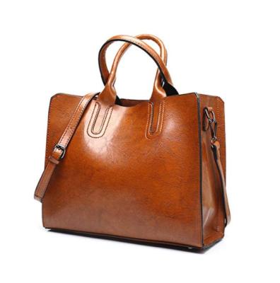 China Fashion Women Oil Wax PU Leather Handbag Ladies Satchel Top-handle Bag Vintage Elegant Shoulder Bag for sale