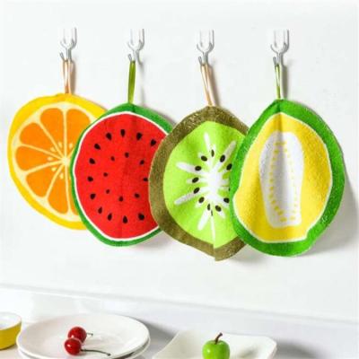 China Sustainable Cute Fruit Design Absorbent Kitchen Hangable Kitchen Cloth Hanging Handkerchief Kids Towel for sale