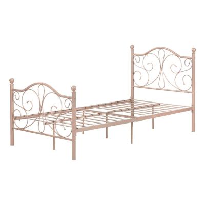 China Bedroom Pink Princess Metal Bed Frame Metal Foldable Twin Size Platform Bed For Kids Girls for sale