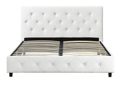 China Soft Faux Leather Bedside Bed Modern Bedroom Furniture White Leather Bed With Crystals Queen Size Bed for sale