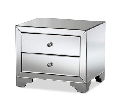 China Assemble Fashion Charm Mirrored Metallic Silver Nightstand, Metal Bedside Table, 2-Drawer, Assembled for sale