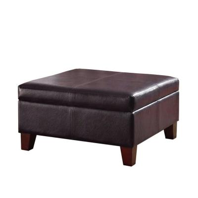 China Easy Assemble Modern Comfortable Luxury Brown Large Faux Leather Storage Ottoman Table For Living Room for sale