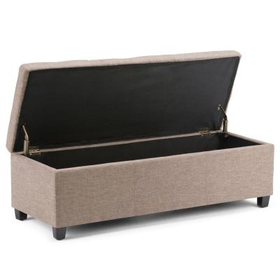 China Easy Assemble Modern Storage Ottoman with Short Antique Style Fabric Chest Ottoman and Footstool with Four Wooden Legs for sale