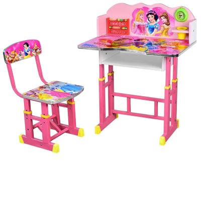 China Easy Assemble Adjustable Cartoon Picture Kids Furniture Kids Study Table And Chairs Set for sale