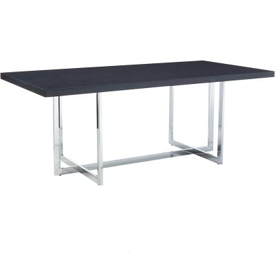 China Modern and contemporary black dining table foldable wood top with brush gold stainless steel base for sale