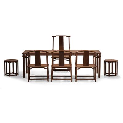 China (Others) Solid Wood Dining Table And Matching Chinese Furniture Set Wooden Adjustable Chairs Set For 6 for sale