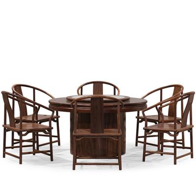 China (Other) Large Adjustable Solid Wood Round Table Chair Black Walnut Furniture Log Dining Table With 6 Chairs for sale