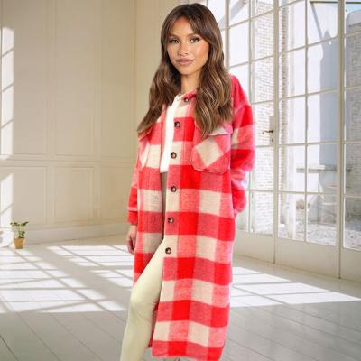 China New Winter Women's Full Sleeve Coat Anti-Shrink Long Plaid Wool Plaid Plus Size Long Border Casual Jacket for sale