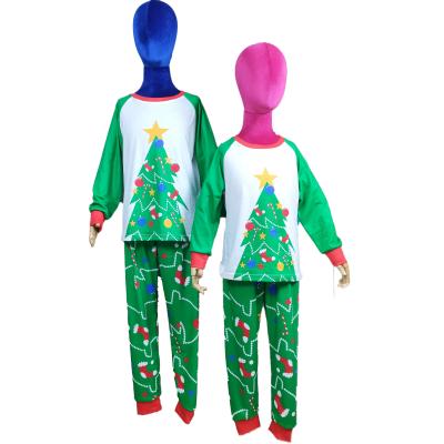 China Fashion Christmas QUICK DRY Pajamas Clothes Hot Sale Green Christmas Tree Santa Suit Adults Kids Dress for sale