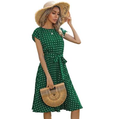 China New Arrival Fashion Design Breathable Summer Popular Women's Mid Length Dress Dots Printing Casual Women Dresses for sale