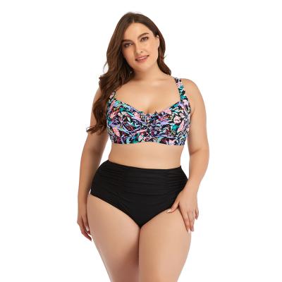 China Plus Size 4XL High Waisted 2022 New Viable Women Print Swimsuit Bikini Set Beach Wear Split Suit Two Piece Swimsuit for sale