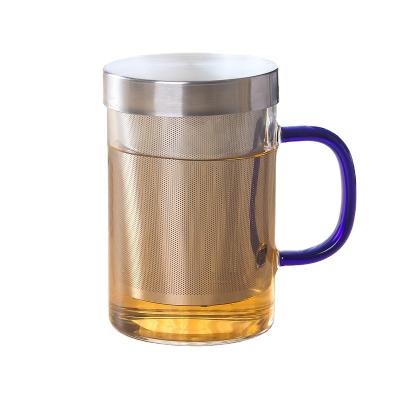 China Viable Clear Glass Cup Coffee Mug Gift Tea Beer Transparent Stainless Steel Infuser for sale