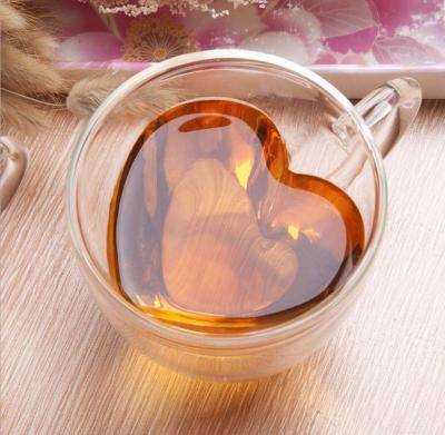 China 180 240ml Clear Glass Coffee Mug Gift Tea Beer Love Viable Glass Mugs Transparent Heart Shaped Mug Double Wall for sale