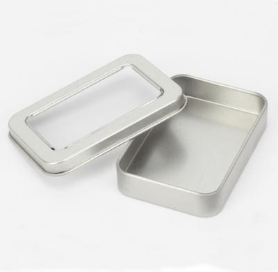 China Recyclable Hot Sale Ebay Electronic Accessories Packaging Small Flat Tin Box With Full PVC Window Lid for sale