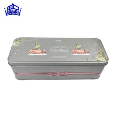 China Recycled Materials Christmas Gifts And Cookies Packaging Large Rectangle Tin Box With Hinged Lid for sale