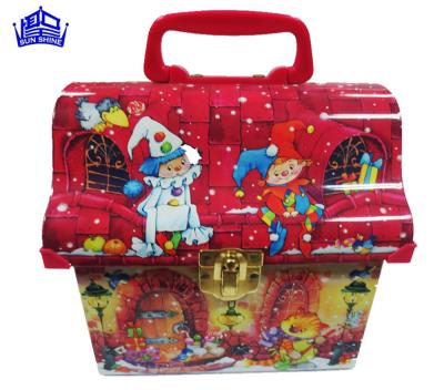 China Recycled Materials House Shape Cartoon Toy Suitcase Tin Box for sale