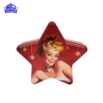 China Recycled Materials Custom Star Shape Top Quality Metal Tin Can Packaging Cookie Candy Cake Tin Box Gift for sale