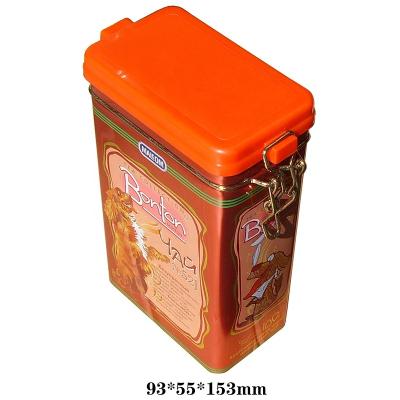 China Rectangular Beverage Tea Coffee Chocolate Metal Tin Can Airtight Canister With Wire End Lid for sale