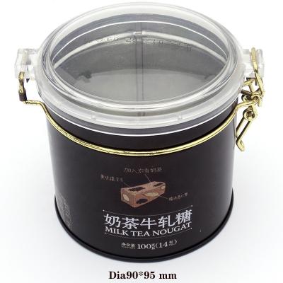 China Beverage Nougat Tea Coffee Chocolate Airtight Metal Tin Can Canister With Transparent Wire End Lid for sale