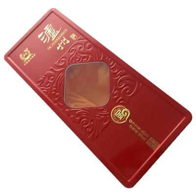 China Recycled Materials Promotional Rectangular High Quality Luxury Gift Packaging Wine Tin Box With Clear Window for sale