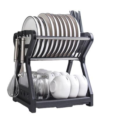 China Sustainable Storage Rack Kitchen Water Filter Plastic Dish Drain Drying Rack Household Double-Layer Dish Rack for sale