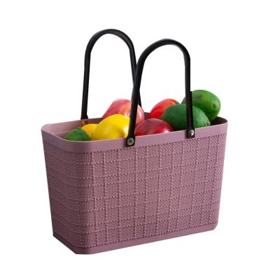 China 2022 Viable New Household Fashion Shopping Bag Portable Outdoor Picnic Storage Plastic Rattan Handle Hot Selling Large Basket And Bag for sale