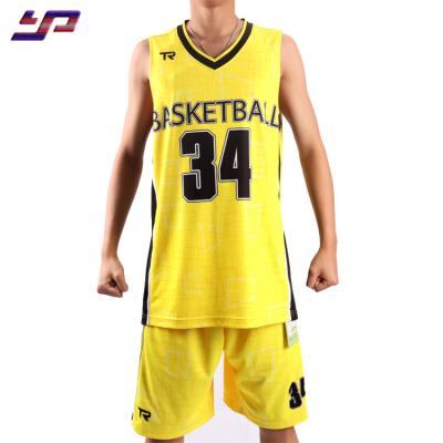 China Antibacterial International Basketball Simple Singlet Design Color Yellow Uniform for sale