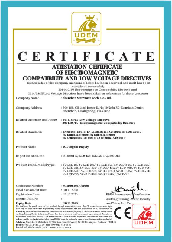 CE CERTIFICATE - Shenzhen Star Vision Technology Co., Ltd.