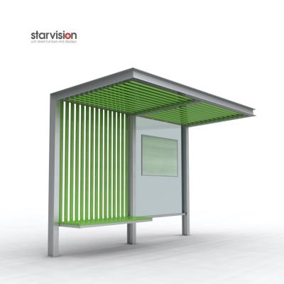 China Slim Flat Roofing L4200mm Advertising Bus Shelter With Bench For Infrastructure for sale