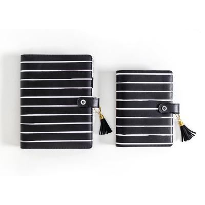 China With Black Ring Binder A5 A6 Size PU Stripe Planner Binder Kit Leather White Printed Personal Daily Planner for sale