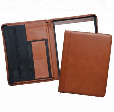 China Fashion Zipper A4 Business Document Zipper A4 PU Leather Conference Folder With Notepad for sale