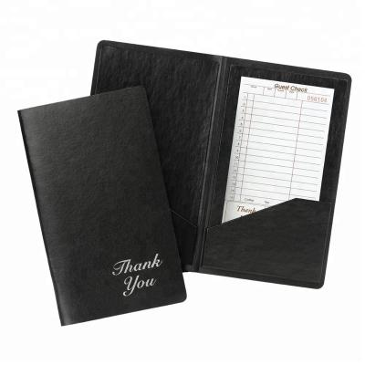 China 2 Views Restaurant And Black Leather Folder Bill Note Writing Pad Holder Hotel Supplies PU Menu Board Guest Checkout for sale