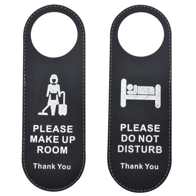 China Double Sided Signs Premium Bonded Leather Double Sided Please Do Not Disturb Door Hanger Signs For Hotel for sale