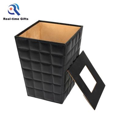 China Office Supplies Sustainable European Suede Storage Leather Style Luxury Bin With Lid for sale