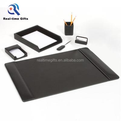 China Luxury Top-grade Black Top-grade 6 Piece PU Leather Desk Set Business Organizer for sale